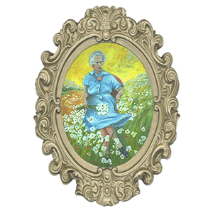 lucy in the field with flowers